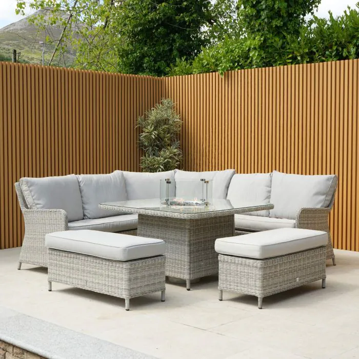2 Benches with Corner Set and Fire Pit Garden Table