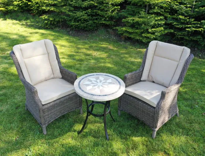 2 Boston Rattan Garden Chairs with Dalkey Stone Top Bistro Table