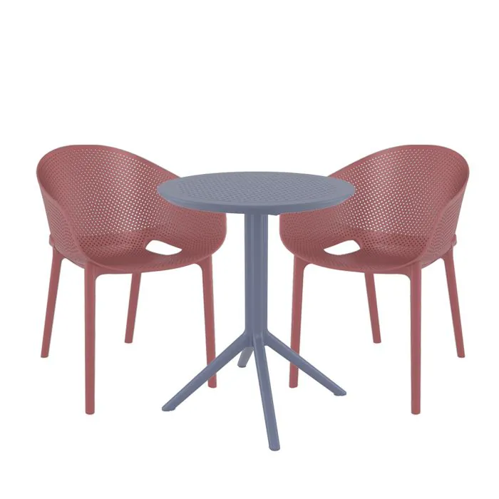 Sky 2 Seater Set Table in Grey with Sky Pro Chairs in Marsala Whiteout