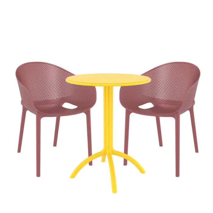2 Seater Octopus Table in Yellow with Sky Chairs in Marsala Whiteout