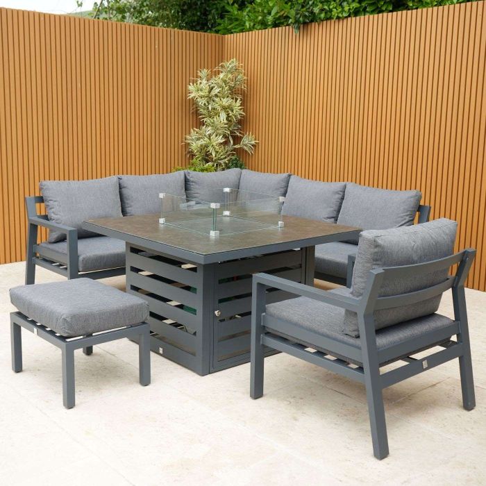 Claddagh Square Casual Fire Pit Dining Corner Set with Armchair and Footstool main product photo