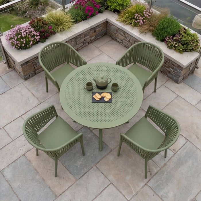 4 Portofino Armchair and Sky Round Table 105 Set in Olive Green main product photo