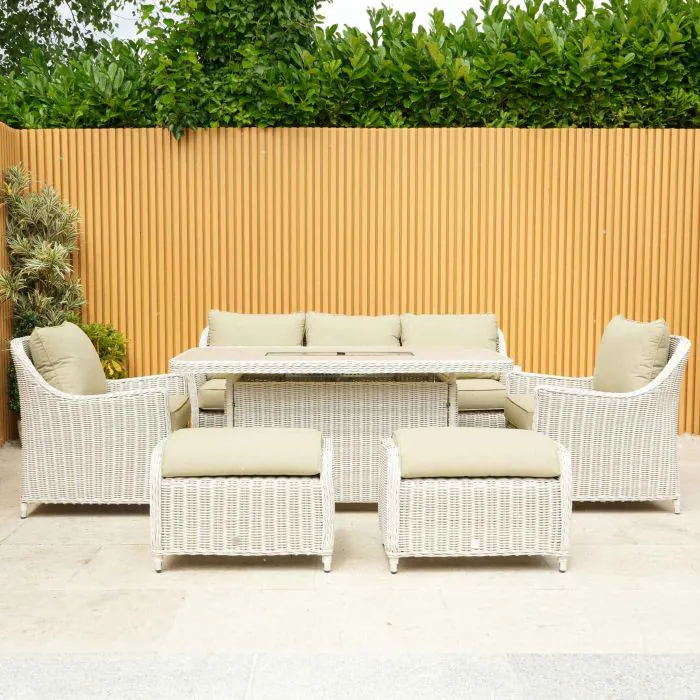 Connemara Rattan Lounge Set With Rectangular Fire Pit Table