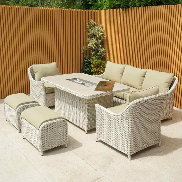 Connemara Rattan Lounge Set With Rectangular Fire Pit Table