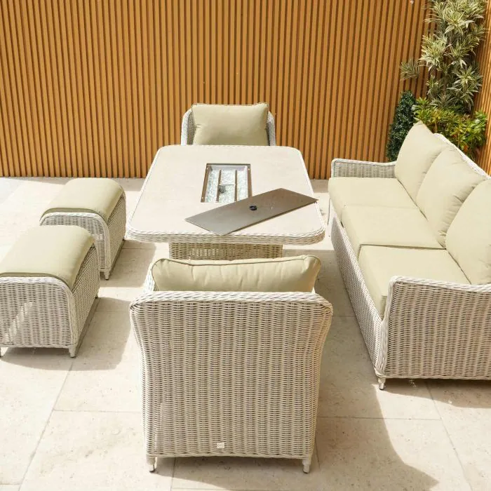 Connemara Rattan Lounge Set With Rectangular Fire Pit Table