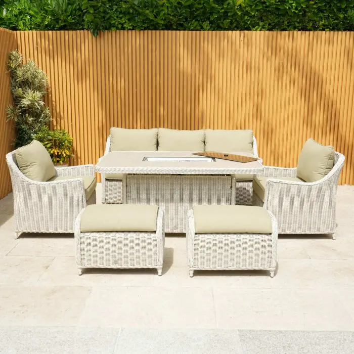 Connemara Rattan Lounge Set With Rectangular Fire Pit Table