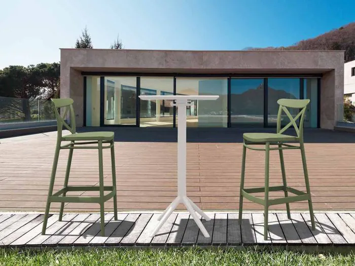 2 Green Cross Bar Chairs and White Sky Bar Table Set
