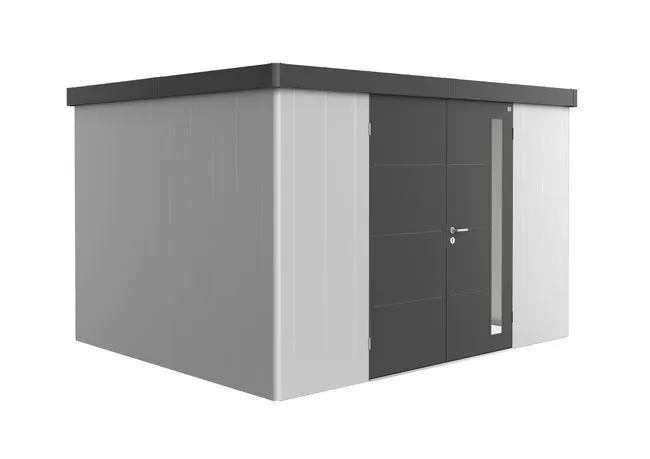 Garden Shed - Neo - Metallic Silver X Dark Grey - 3D - 348cm x 292cm x 222cm - Double Door