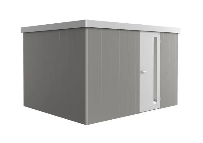 Garden Shed - Neo - Metallic SIlver X Quartz Grey - 3D - 348cm x 292cm x 222cm - Standard Door