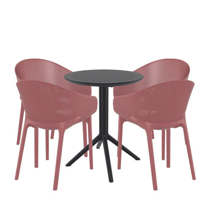 4 Seater Sky Round Folding Table in Black with Sky Pro Chairs in Marsala Whiteout