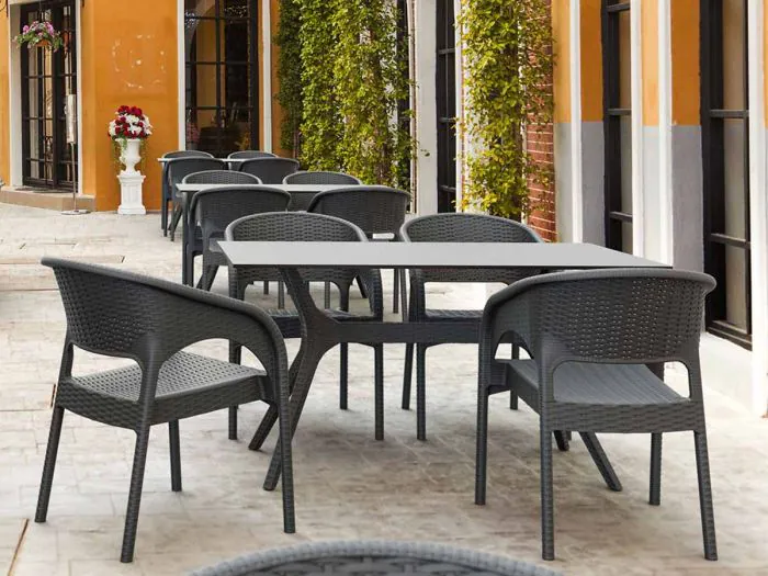 4 Panama Chairs and Ibiza 140cm Table Set in Grey