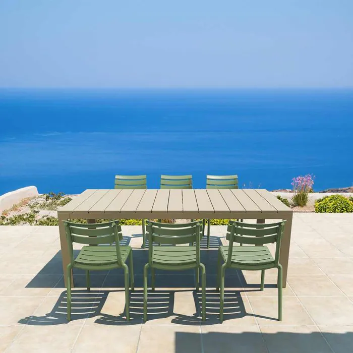 Atlantic Medium 6 Seater Set Table In Taupe With Paris Chairs in Olive Green