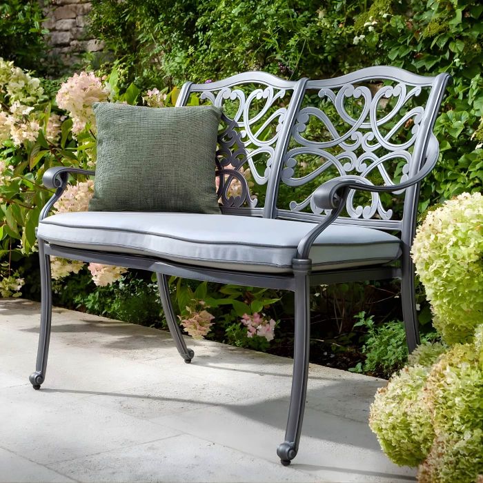Hartman Capri Antique Grey Cast Aluminium 2 Seat Bench with Cushion main product photo