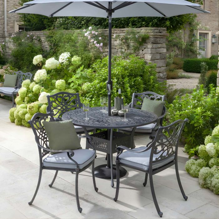 Hartman Capri 4 Seat Round Cast Alumium Dining Set in Antique Grey main product photo