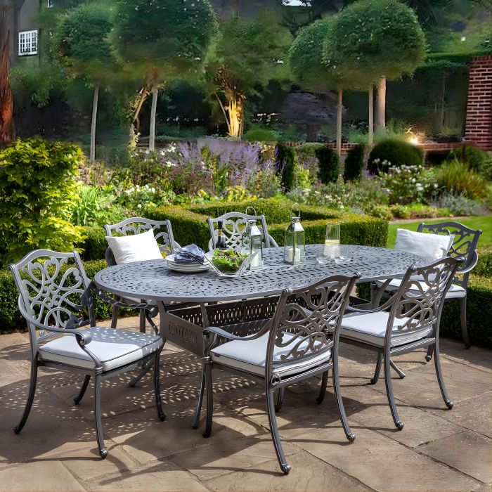 Hartman Capri 6 Seat Oval Cast Aluminium Dining Set in Antique Grey main product photo