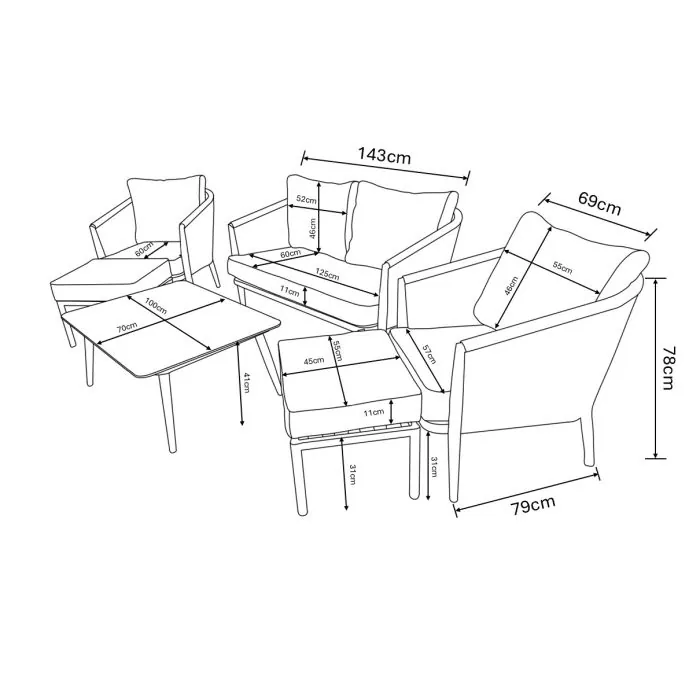 Portico 2 Seat Garden Lounge Set Dimensions