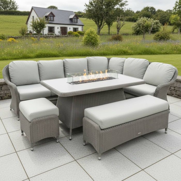 Alexander Rose Hazelmere Grey Rectangular Casual Dining Firepit Set main product photo