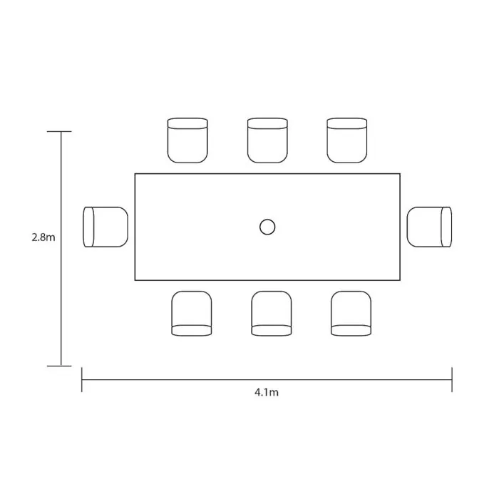 Vienna 8 Seat Reclining Rectangular Dining Set Footprint