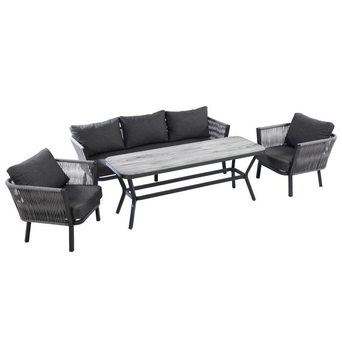 Hartman Dubai 3 Seat Rope Lounge Sofa With 2 Lounge Chairs and Casual Table - Xerix / Slate main product photo