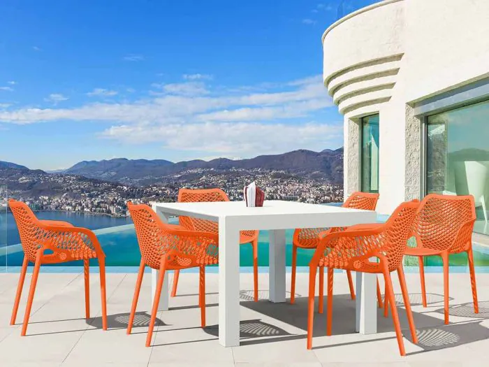 6 Orange Air XL Chairs and White Vegas Medium Set