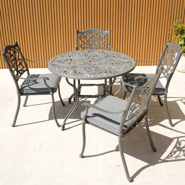 Sapphire Hampshire 4 Seater Round Cast Aluminium Dining Set in Grey