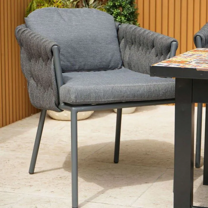 Lambay Table Fire Pit in Black with 4 Aranweave Rope Chairs in Grey