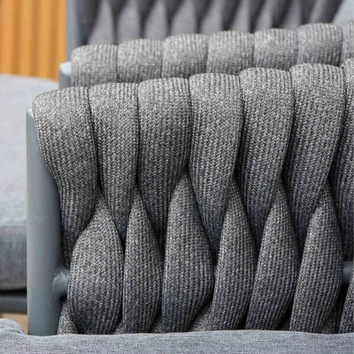 Lambay Table Fire Pit in Black with 4 Aranweave Rope Chairs in Grey