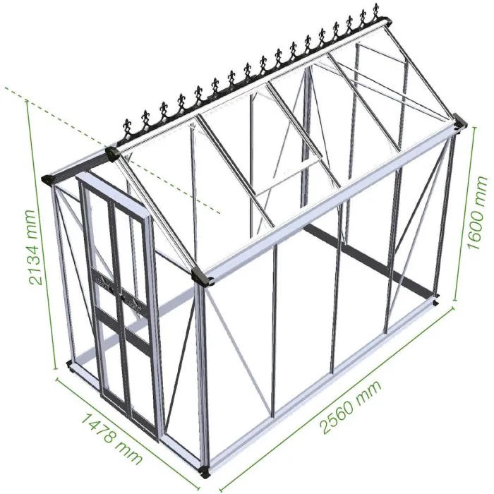 Halls Birdlip Greenhouse - 48 - 4ft x 8ft - Toughened - Silver