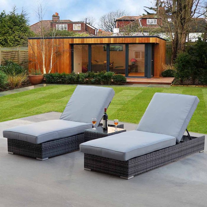 Cadiz Rattan Sun Lounger Set in Grey main product photo