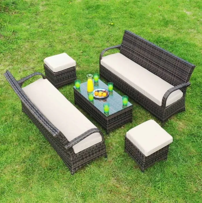 Cairo 3 Seat Sofa Set with Coffee Table 2 Sofas + 4 Footstool