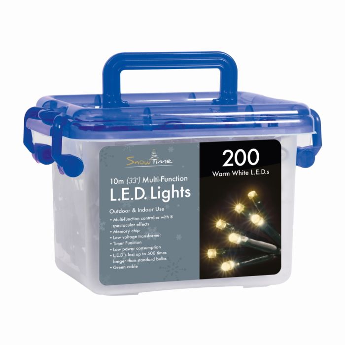 200 Warm White LED Multi Function Christmas Lights with Timer main product photo