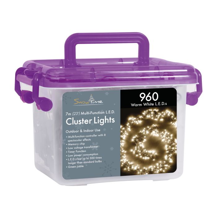 960 Warm White LED Cluster Christmas Lights with Timer main product photo
