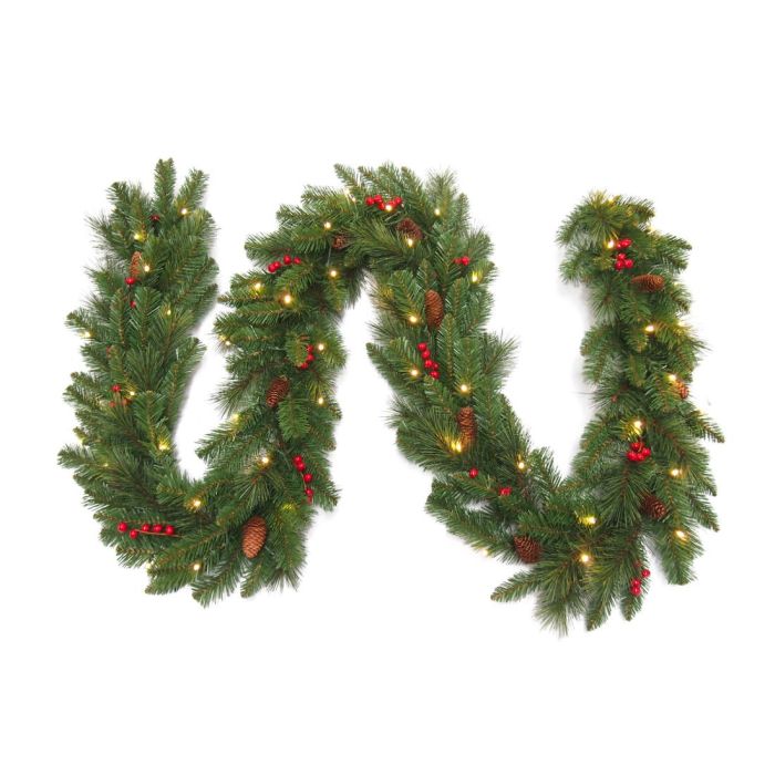 300cm (9ft) Garland with Cones & Berries & 50 White LEDs main product photo