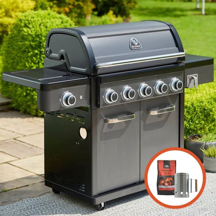 Grillstream Legacy 5 Burner Hybrid Gas & Charcoal BBQ with Side Burner - Matt Black main product photo