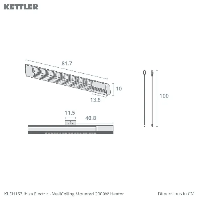 Kalos Ibiza Electric - Wall/Ceiling Mounted 2000W Heater Dimensions
