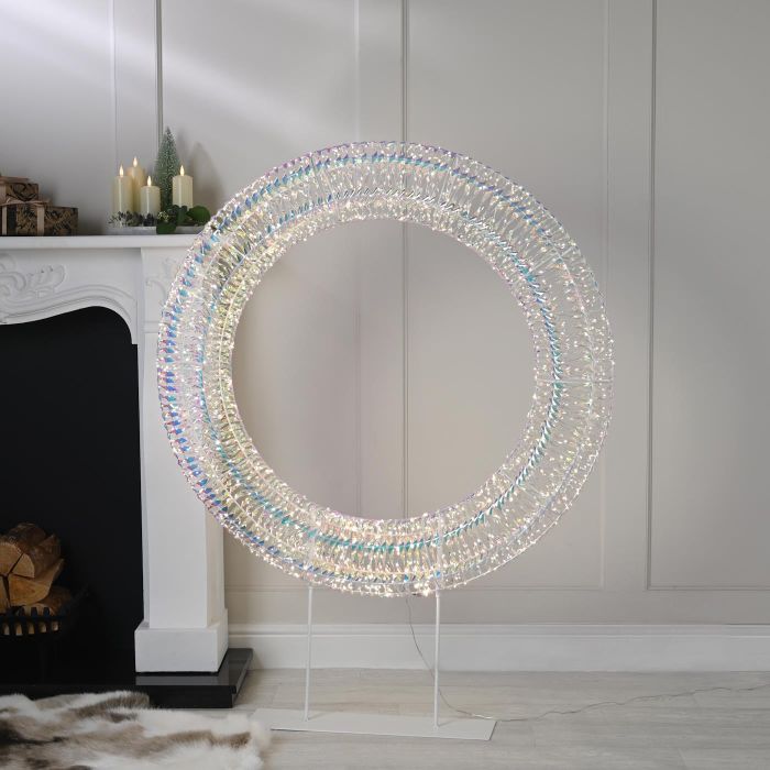 4ft (125cm) Lit Iridescent Display Christmas Wreath with Base main product photo