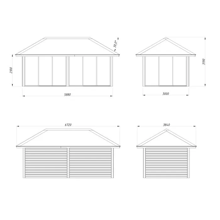 Bianca 16.6m Gazebo with Full Wall and 3 Sliding Doors (319cm x 588cm x 300cm)