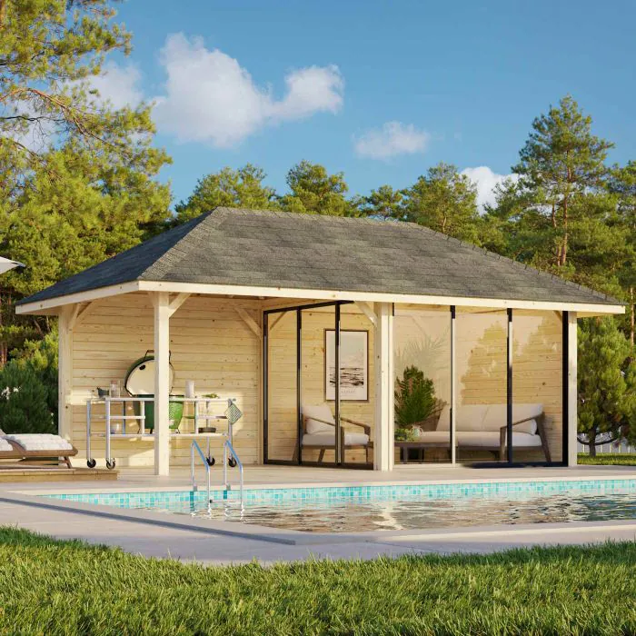 Bianca 16.6m Gazebo with 3 Walls and 2 Sliding Doors (319cm x 588cm x 300cm)