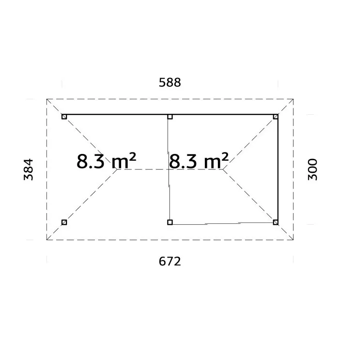 Bianca 16.6m Gazebo with 3 Walls and 2 Sliding Doors (319cm x 588cm x 300cm)