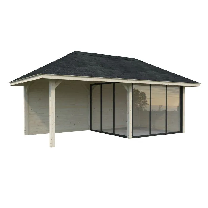 Bianca 16.6m Gazebo with 3 Walls and 2 Sliding Doors (319cm x 588cm x 300cm)
