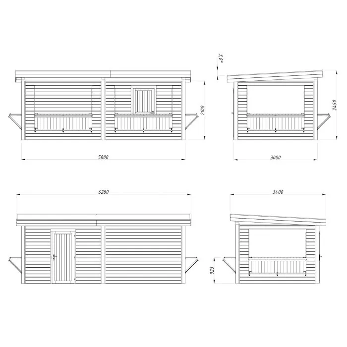 Lenna 16.6m Flat Roof Gazebo with 2 Full Walls and 4 Wall Hatches (6m x 3m) Lenna 16.6m Flat Roof Gazebo with 2 Full Walls and 4 Wall Hatches (6m x 3m)