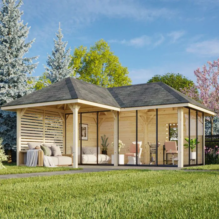Bianca 24.9m L Gazebo with 3 Full Walls, 1 Louvre Wall and 3 Sliding Doors (319cm x 588cm x 588cm)	