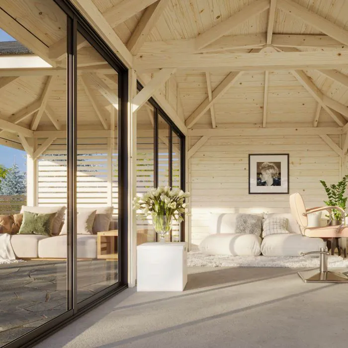 Bianca 24.9m L Gazebo with 3 Full Walls, 1 Louvre Wall and 3 Sliding Doors (319cm x 588cm x 588cm)	