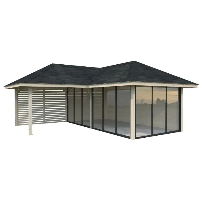 Bianca 24.9m L Gazebo with 3 Full Walls, 1 Louvre Wall and 3 Sliding Doors (319cm x 588cm x 588cm)	