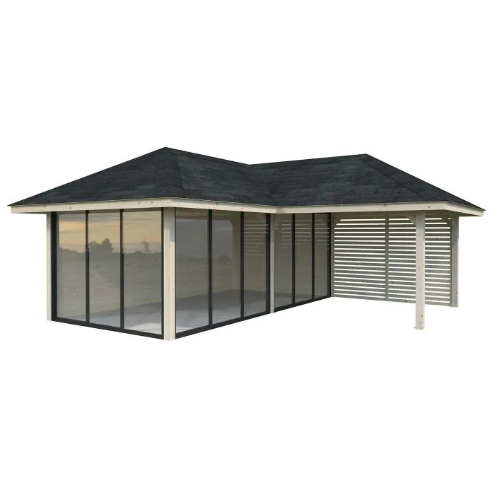 Bianca 24.9m L Gazebo with 3 Full Walls, 1 Louvre Wall and 3 Sliding Doors (319cm x 588cm x 588cm)	