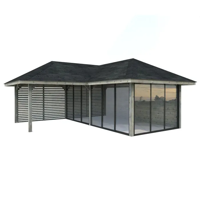 Bianca 24.9m L Gazebo with 3 Full Walls, 1 Louvre Wall and 3 Sliding Doors (319cm x 588cm x 588cm)	