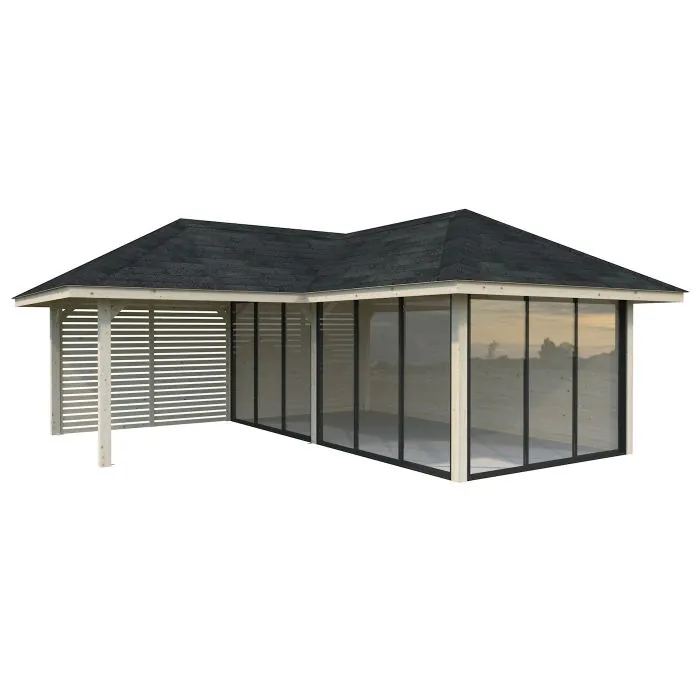 Bianca 24.9m L Gazebo with 3 Full Walls, 1 Louvre Wall and 3 Sliding Doors (319cm x 588cm x 588cm)	