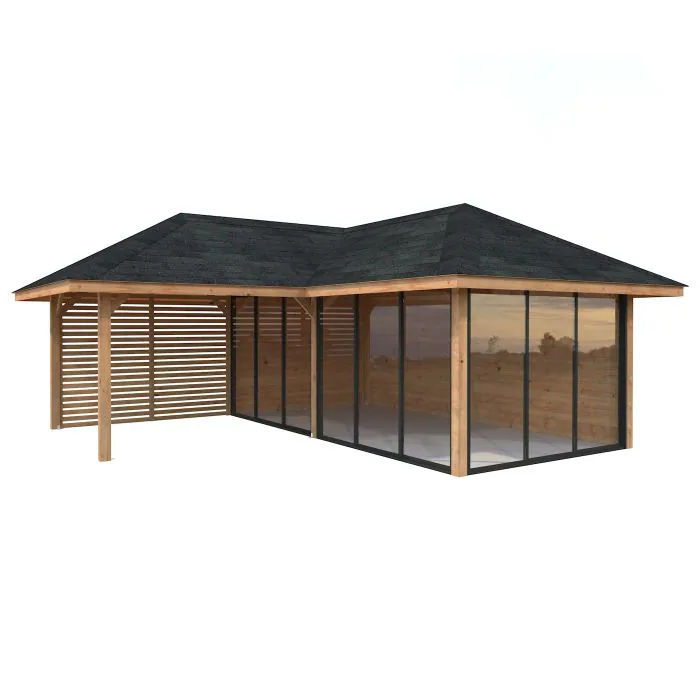 Bianca 24.9m L Gazebo with 3 Full Walls, 1 Louvre Wall and 3 Sliding Doors (319cm x 588cm x 588cm)	