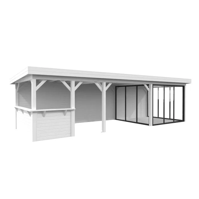 Lenna 24.9m I Flat Roof Gazebo with 3 Full Walls, 3 Sliding Doors and Corner Half Wall (9m x 3m)