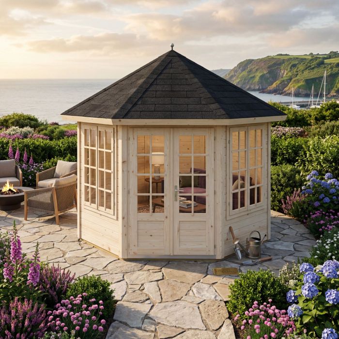 Veronica 9.2m Octagonal Wooden Summer House with Floor and Roof Shingles - Natural main product photo